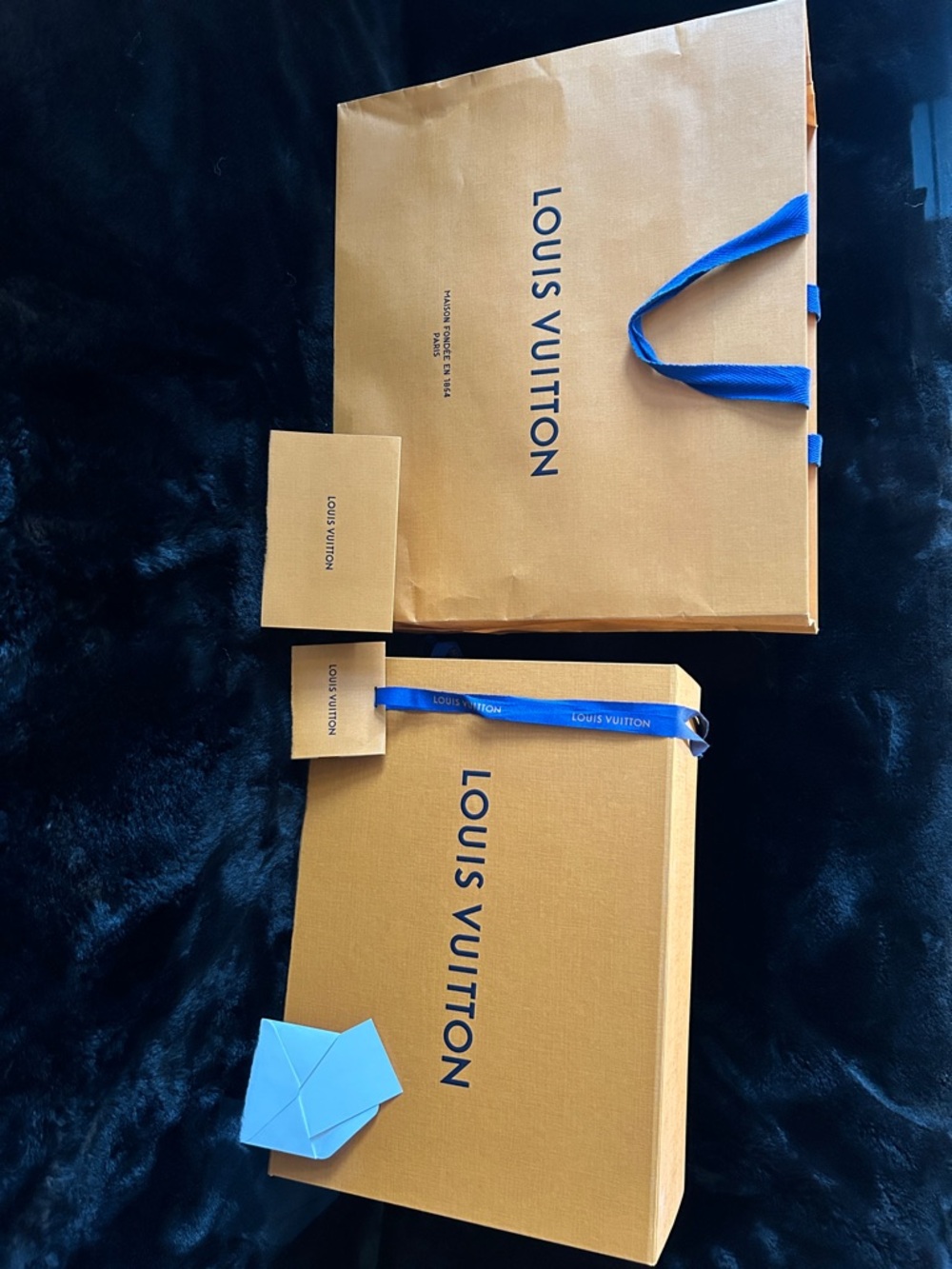 Louis Vuitton Orange Box and Bag Set with Blue Ribbon Accents